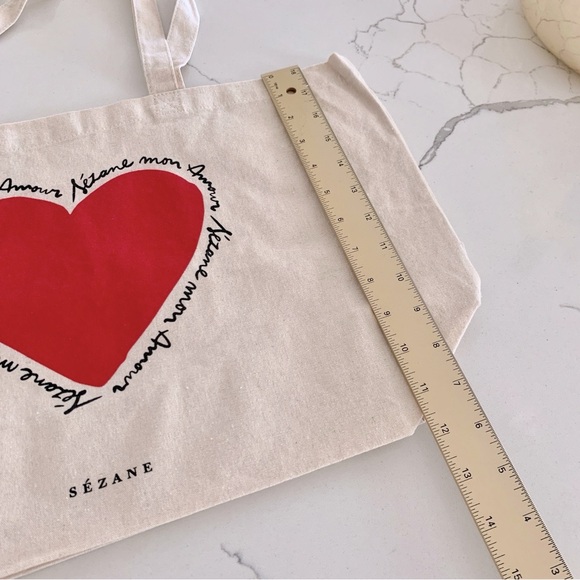 ❤️ SEZANE Heart Mon Amour Love Sezane Cotton Tote Bag - Picture 6 of 9
